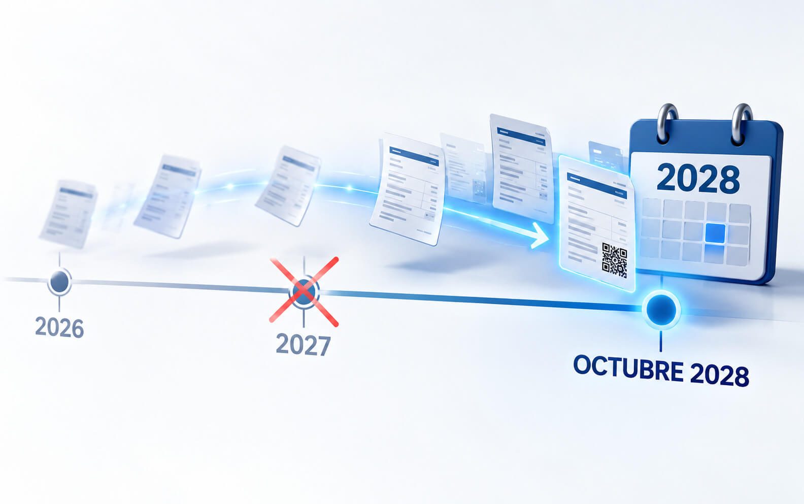 Línea de tiempo: 2027 tachado y la nueva fecha en octubre de 2028